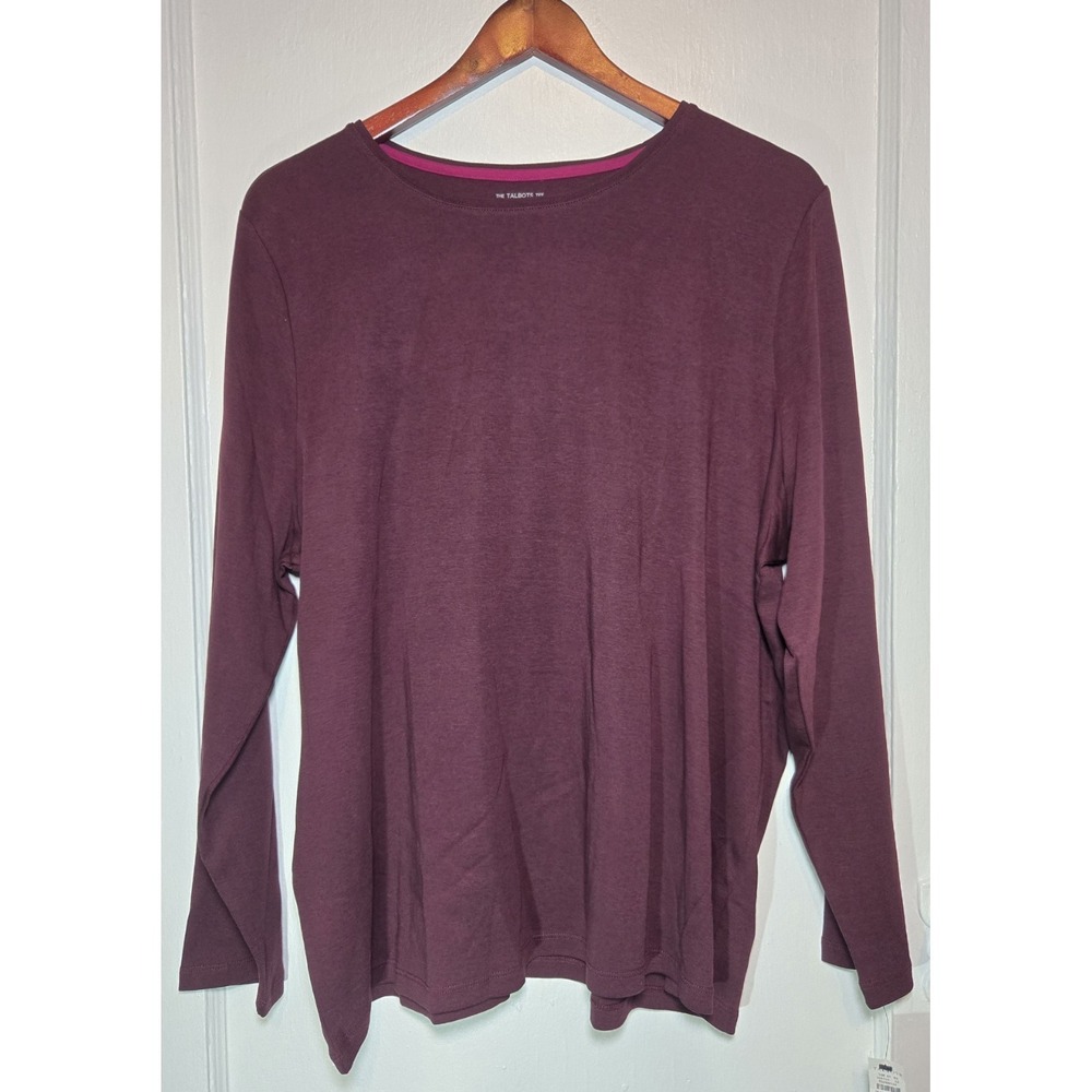 NWT Talbots Women's 3XP Plus Petite Burgundy 100% Pima Cotton Long Sleeve Tee
